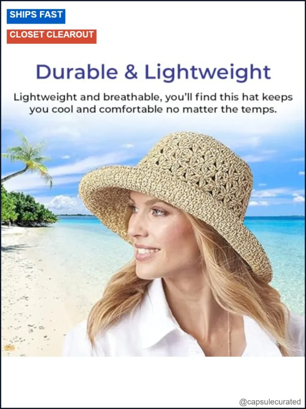 Wide Brim Straw Sun Hat Foldable Packable Beach Floppy Women Summer